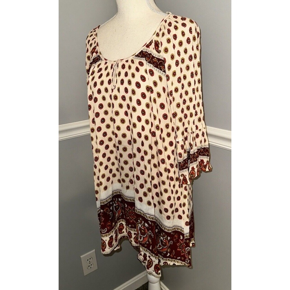 Altar'd State Top Womens L Tunic Peasant Blouse Paisley Scoop Neck 100% Viscose - Picture 5 of 10